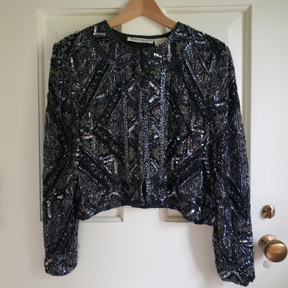 Vintage sequins, glass beaded, silk jacket